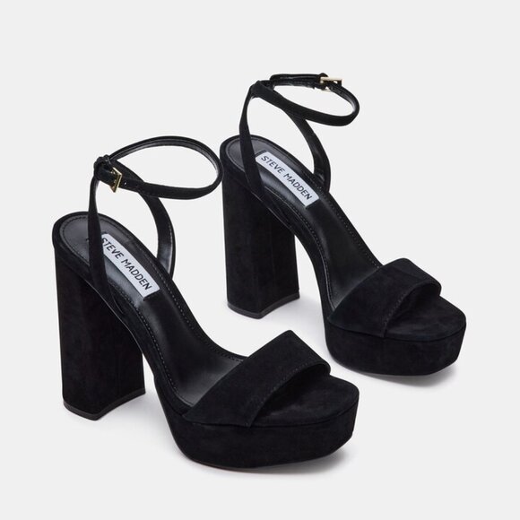 NWB Steve Madden Black Suede Women's Platform Heels Size 9 - Picture 1 of 4